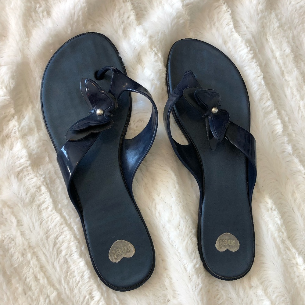 Mel Dreamed by Melissa Navy Butterfly Jelly Flip Flop Sandals Sz 9